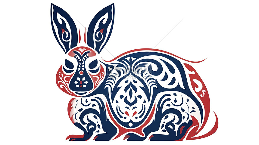 中国十二生肖之可爱的兔子剪纸风图片