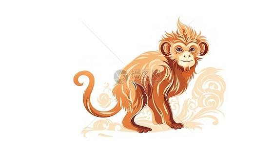 中国手绘风格传统十二生肖猴图片