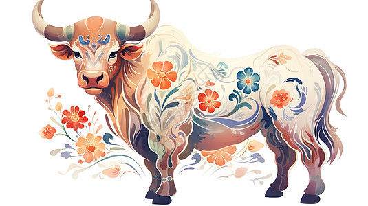中国传统的十二生肖牛手绘风格图片