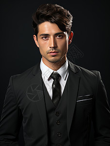 戴黑色领带的帅气商务男青年图片