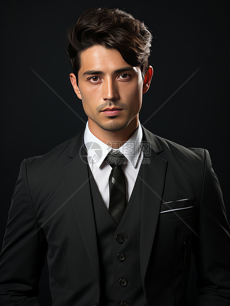 戴黑色领带的帅气商务男青年图片