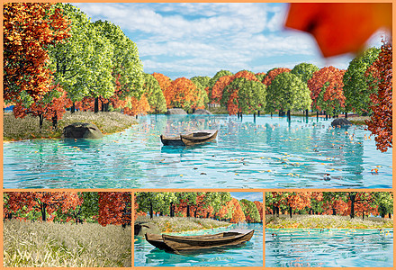 写实秋天枫树林河流场景UE模板图片