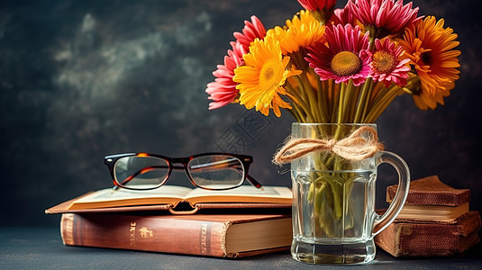 花朵书籍眼镜黑板教师节背景图片