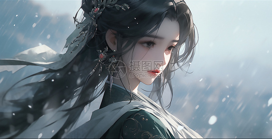 唯美古风女子插画图片