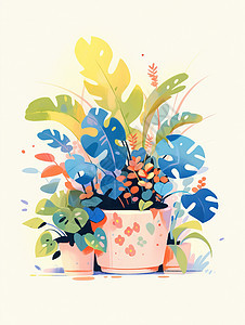 一盆扁平风可爱的卡通植物图片