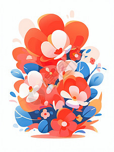可爱的红色扁平风卡通花朵图片