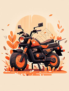 在草丛中一辆卡通摩托车背景图片