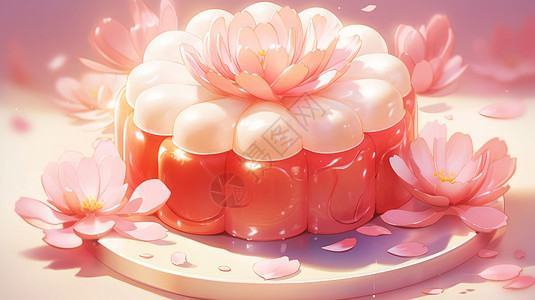 粉色漂亮的卡通花朵味冰皮月饼图片