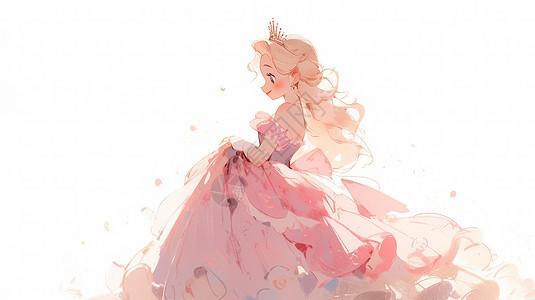 穿粉色公主裙戴皇冠的卡通女孩图片