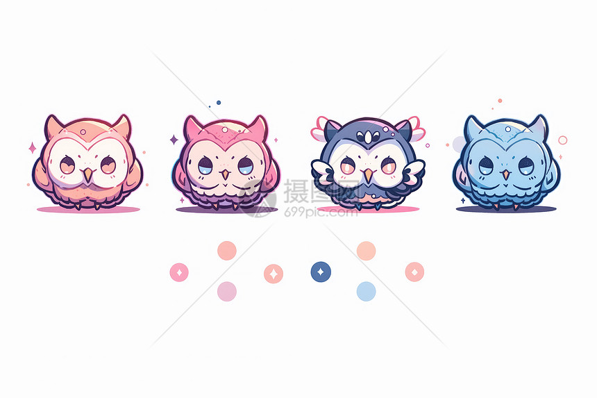 四只可爱的卡通猫嗷头鹰icon图片