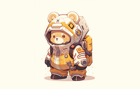 穿着黄色宇航服可爱的卡通小熊背景图片