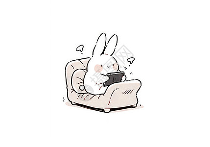躺在床上看手机的可爱卡通小白兔高清图片