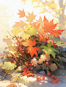 秋天红色的卡通枫叶背景图片