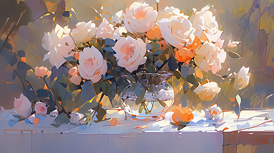 桌子上美丽的花朵插画图片