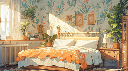 温馨漂亮的卡通小清新大床卧室图片