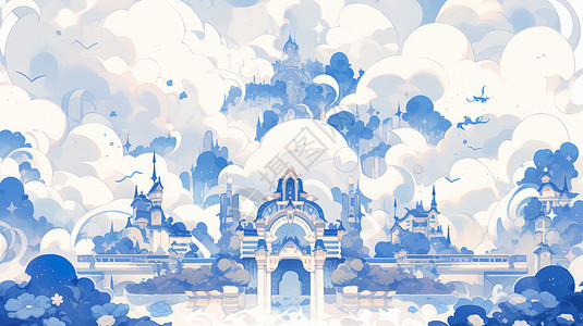 云朵中梦幻复古欧式卡通城堡图片
