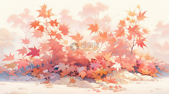 秋天红色卡通枫树叶图片