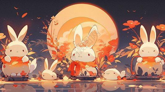 一起过中秋节可爱的卡通兔子图片