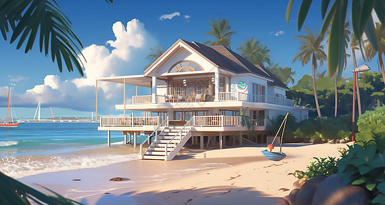 夏天沙滩上的房子图片