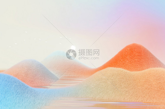 Blender唯美意境3D毛绒场景图片