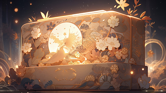 满身雕花精致发光的月饼包装礼盒图片