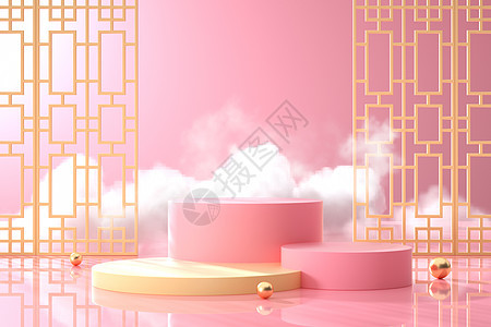 粉色中国风展台图片