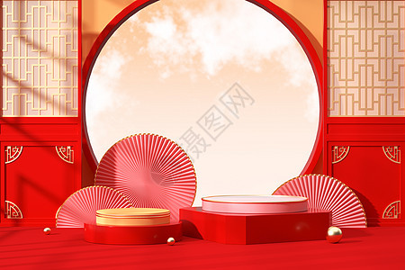 红色中国风展台图片