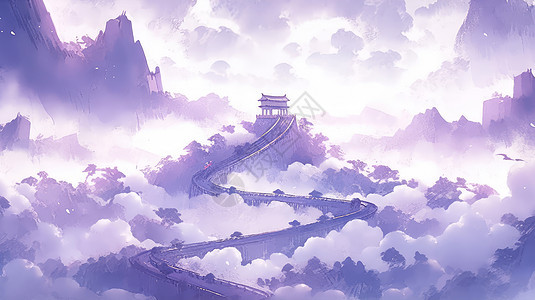 山顶上间紫色调卡通建筑图片