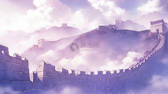 清晨间梦幻紫色调卡通建筑图片