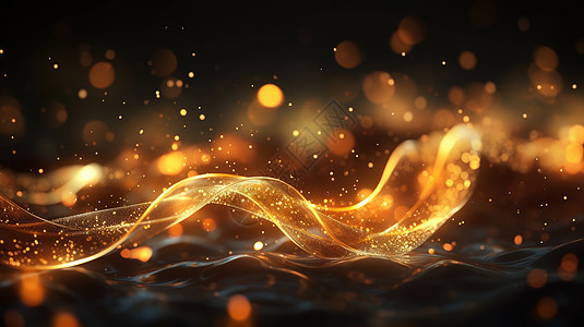 抽象高科技感的金色波浪与粒子背景图片