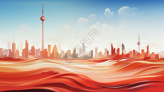 喜庆抽象的扁平风卡通城市背景图片