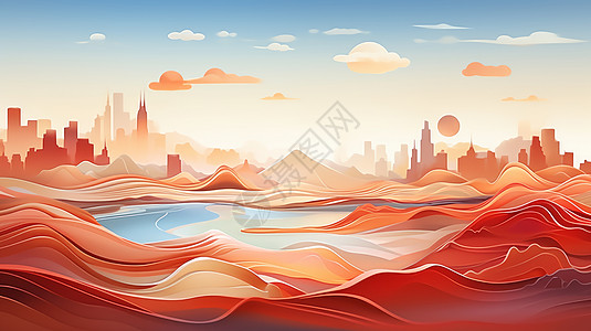 抽象简约喜庆的城市卡通背景背景图片