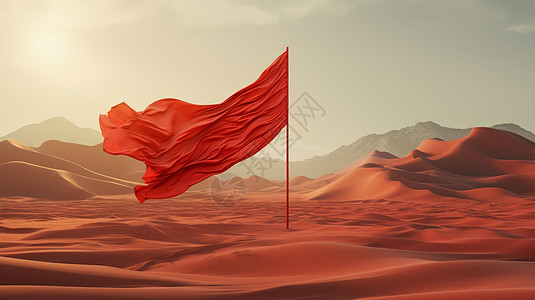 卡通风景飞舞在沙漠中的卡通红旗图片