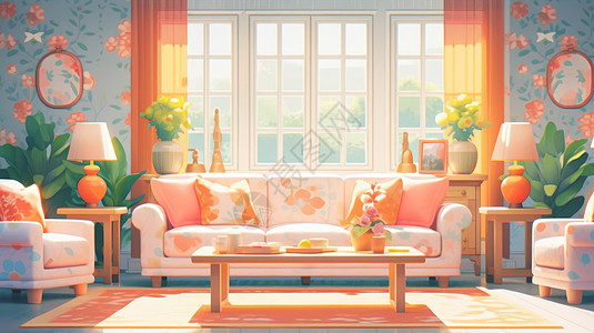 温馨可爱的卡通儿童房间客厅背景图片