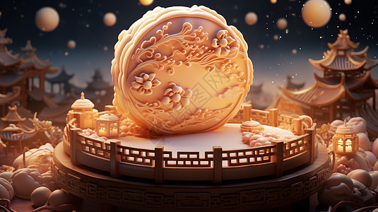 中秋节精致美味的雕花月饼背景图片