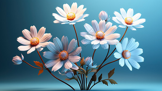 蓝色背景前漂亮的立体卡通小雏菊图片