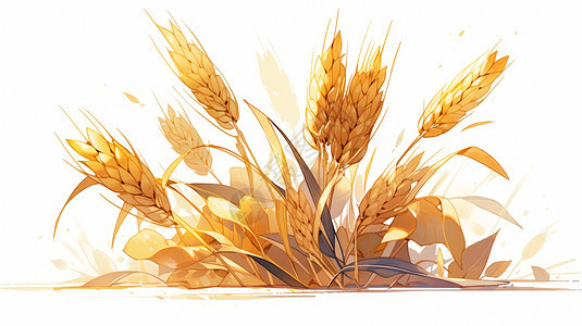 秋天一簇金黄色即将丰收的卡通麦子图片