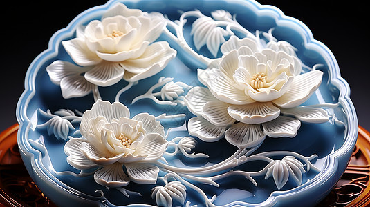 白色立体精致的牡丹花摆件图片