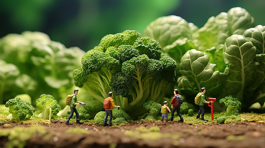 创意农产品西兰花微观创意小人图片