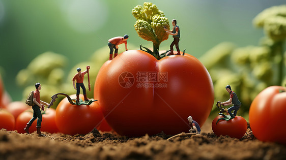创意农产品西红柿微观创意小人图片