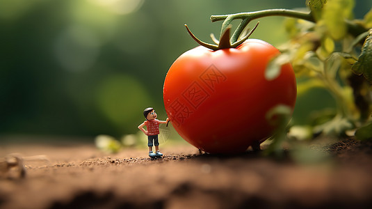 创意农产品蔬菜西红柿微观创意小人图片