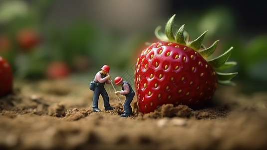 草莓水果微距创意小人图片