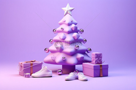 3D圣诞节日圣诞树背景图片