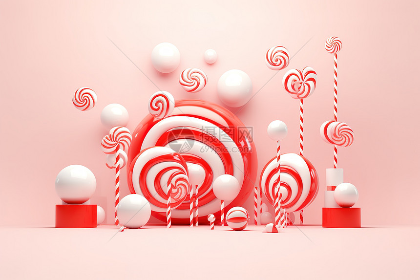 圣诞节糖果粉3D背景图片