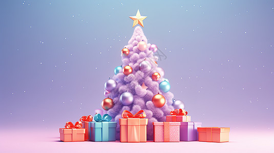 3D圣诞树礼物堆头图片