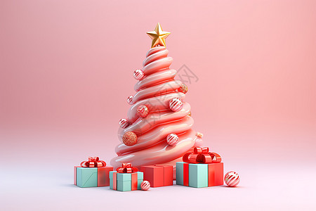 立体圣诞树3D礼物盒堆头图片