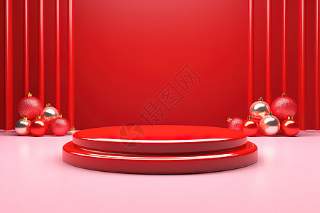 圣诞圆形电商展台红色3D立体背景背景图片