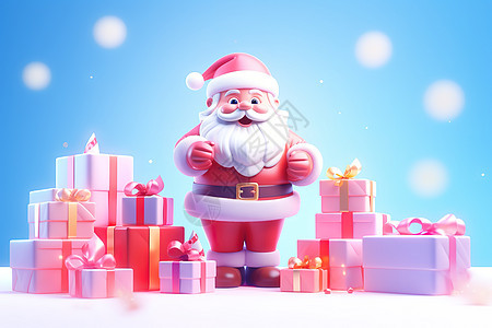立体圣诞老人与3D礼品盒背景图片