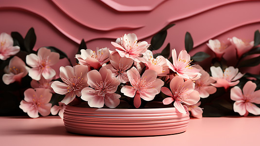 粉色漂亮的立体卡通花朵背景图片