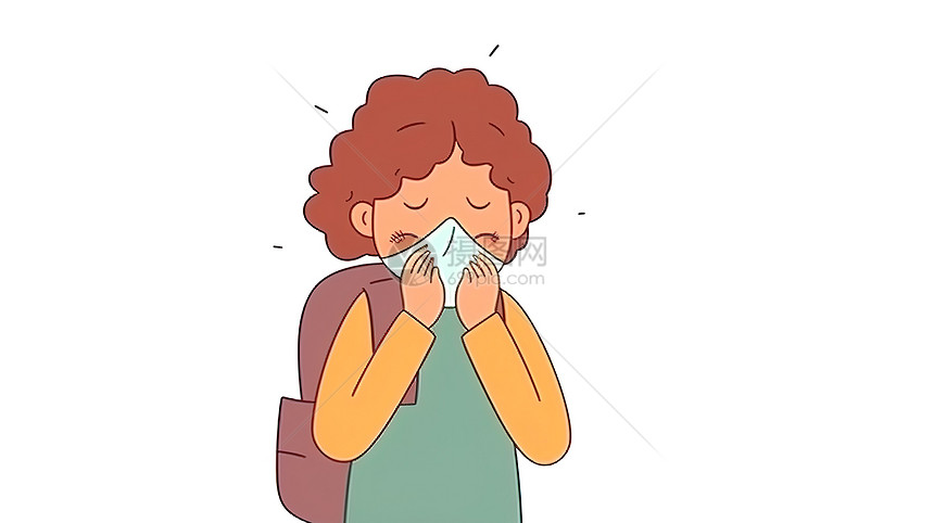 女孩感冒流鼻涕插画图片